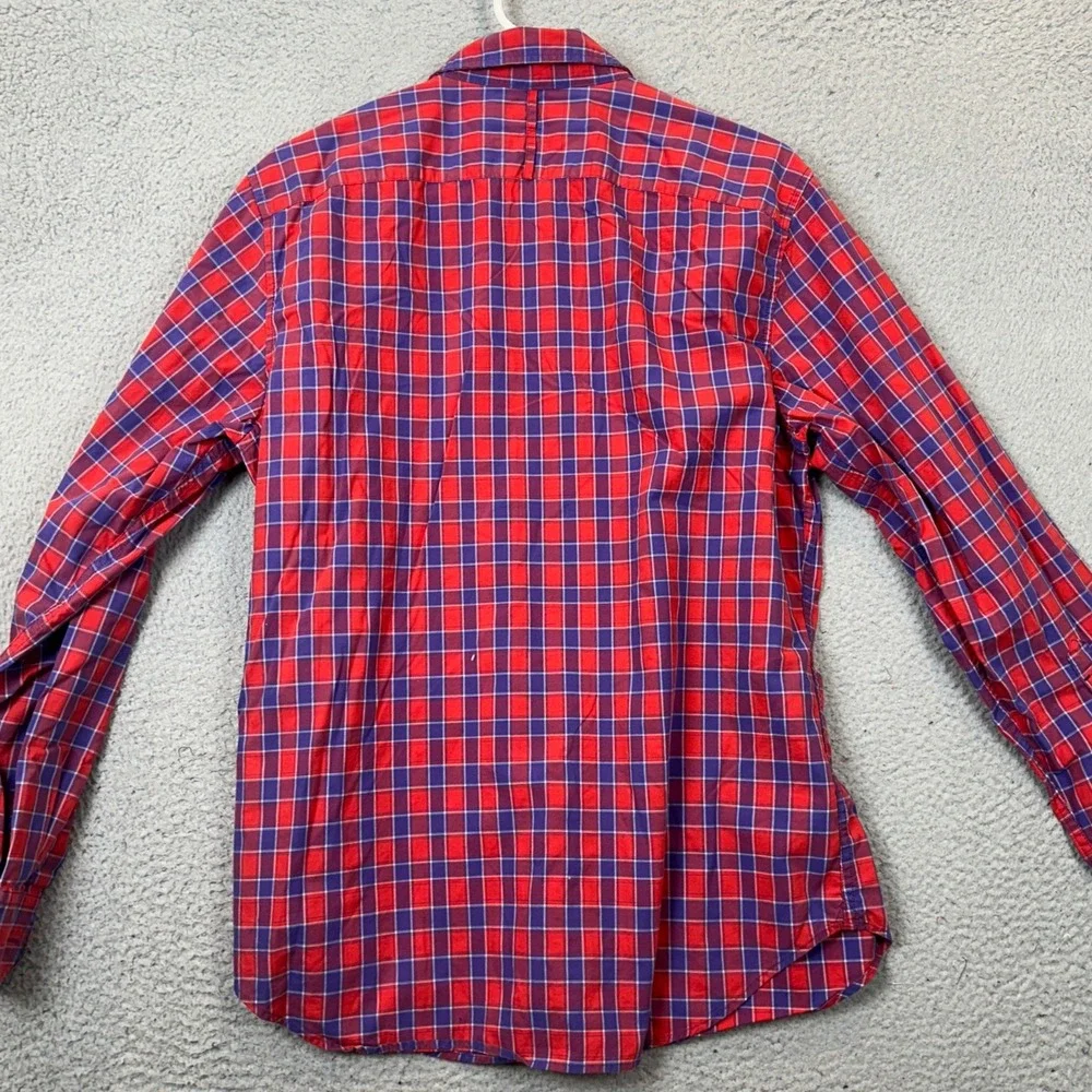 Banana Republic Shirt Mens Medium Camden Fit Red Purple Plaid Button Down EUC